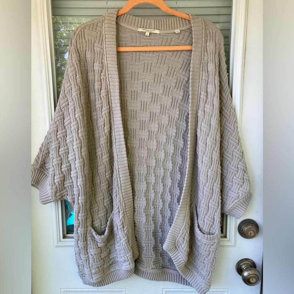 Bella Luxx Taupe Chunky Open-Front Cardigan